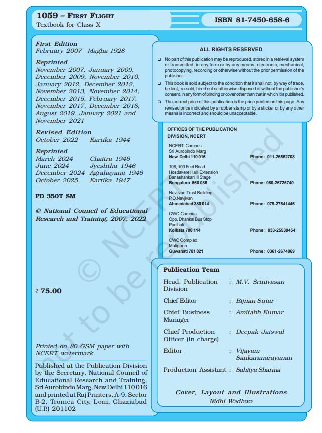 NCERT First Flight Class 10 Textbook For English Medium Code 1059