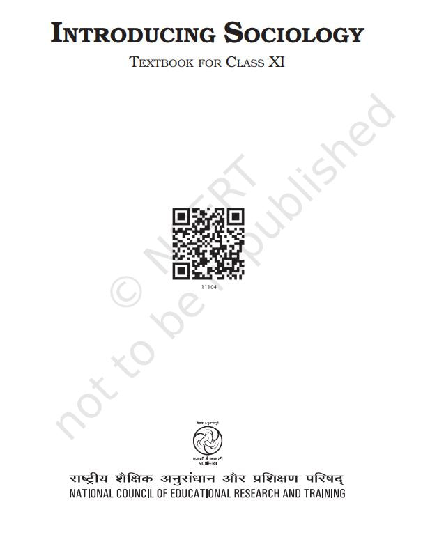 NCERT Introducing Sociology Ckass 11 Textbook For English Grade XILatest Edition Based On CBSE Pattern