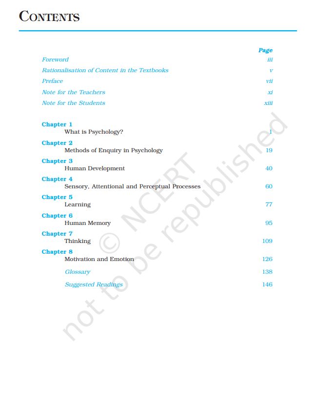 NCERT Psychology Class 11 Textbook For English 