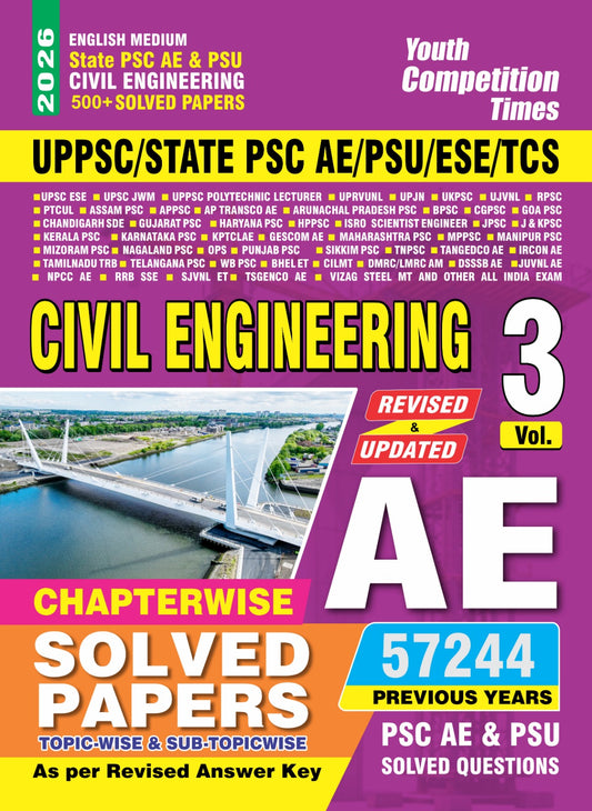 Youth State PSC AE And PSU Civil Engineering 500+Vol 3 Chapterwise Solved Papers 57244 Previous Years PSC AE And PSU Solved Papers Questions 2026 English Medium With Free Khatu Shyam Sticker