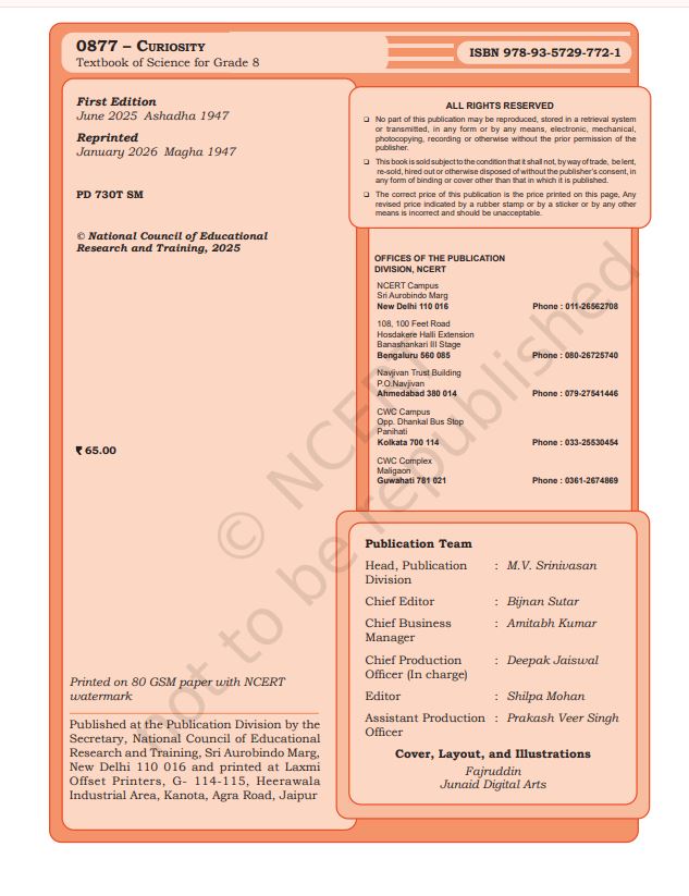 NCERT Curiosity Class 8 Textbook Of Science For Grade 8 Latest Edition 2026-27 Code 0877