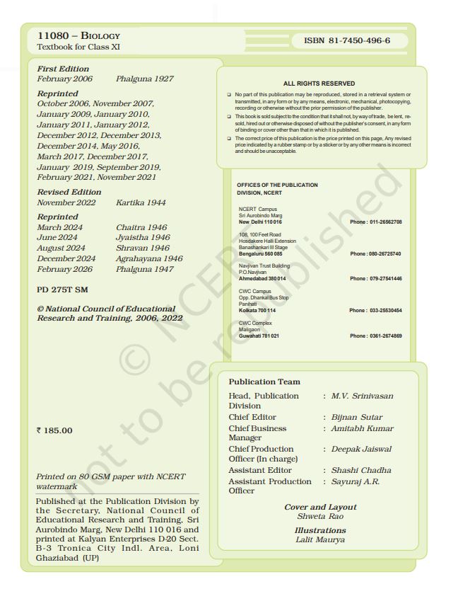 NCERT Biology Class 11 Textbook Of English