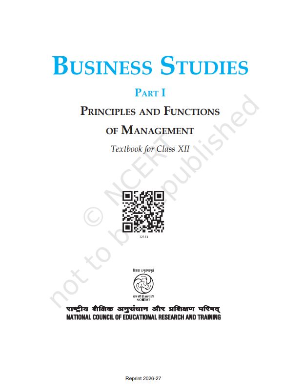 NCERT Business Studies Class 12 Part 1 Textbook For English Medium Grade XII Code-12113