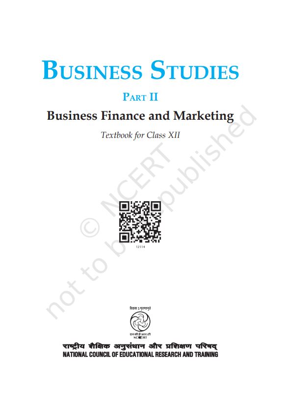 NCERT Business Studies Class 12 Bhag 1 Textbook For English Medium Grade XII Code-12114