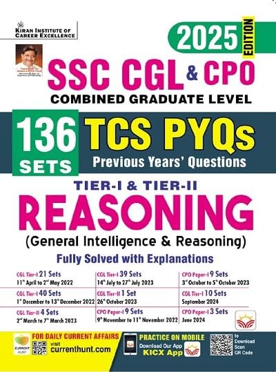 Kiran SSC CGL & CPO Tier 1 & Tier 2 Reasoning TCS PYQs 136 Sets English Medium 5232