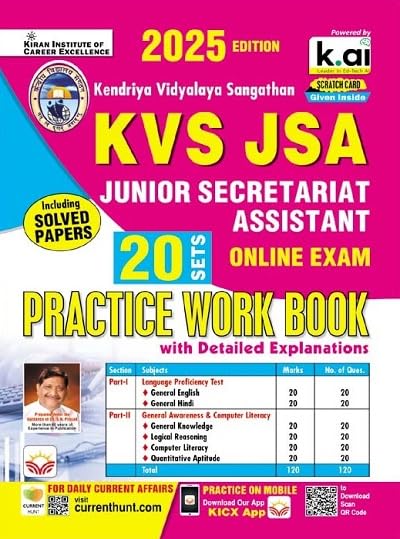 Kiran KVS JSA Junior Secretariat Assistant Practice Work Book Including Solved Papers 2025 Edition English Medium 5388