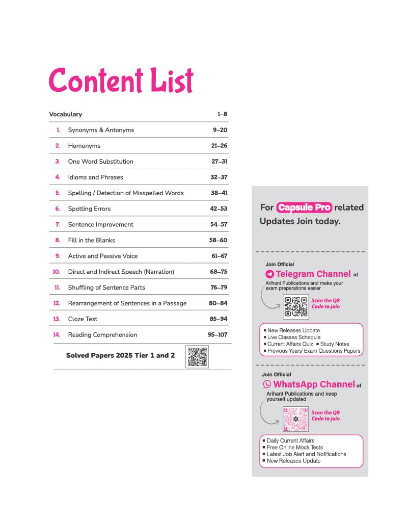 Arihant SSC CGL Tier 1 and 2 English Language and Comprehension Capsule Pro
