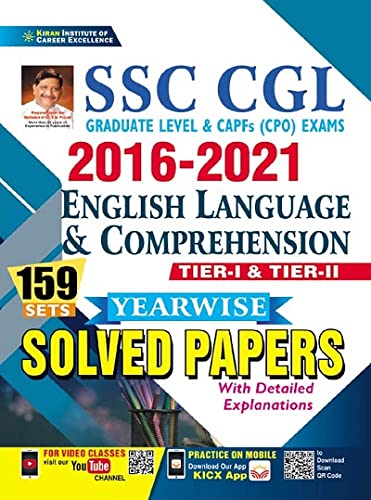 Kiran SSC CGL 2016 to 2021 English Language And Comprehension Tier 1 and Tier 2 Yearwise Solved PapersEnglish Medium 3506