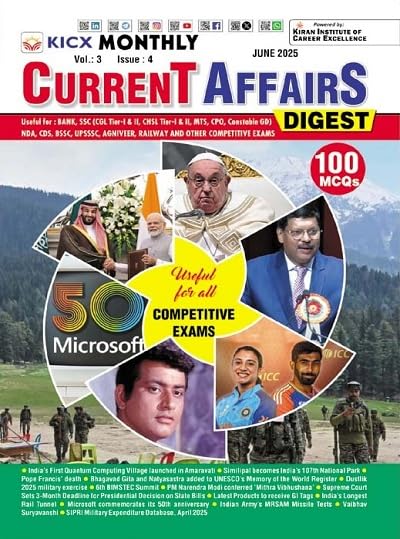 Kiran KICX Monthly Current Affairs June 2025 Digest With 100 MCQs English Medium Up To Date Magazine Useful For All Competitive Exams