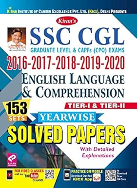 Kiran Ssc Cgl 2016 - 2017 - 2018 - 2019-2020 English Language And Comprehension Tier I And Tier Ii Yearwise Solved Papers 2980