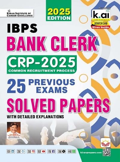 Kiran IBPS Bank Clerk CRP 2025 Exam 25 Previous Exams Solved Papers Book English Medium