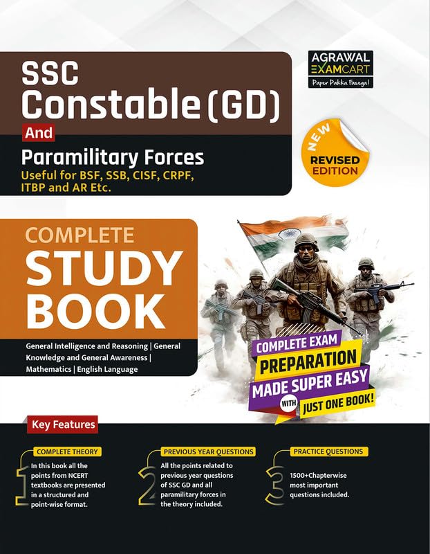 Examcart SSC Constable GD And Paramilitary Forces Complete Study Guide Book 2026 Theory+1500+ Practice Questions And Previous Year Papers PYQs Useful For CRPF, BSF, CISF, SSB, ITBP, Assam Rifles Exams English Medium