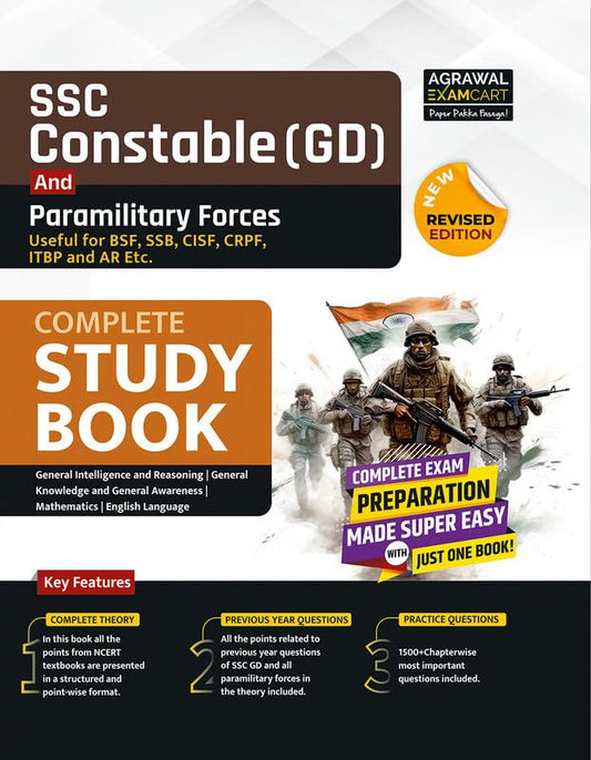 Examcart SSC Constable GD And Paramilitary Forces Complete Study Guide Book 2026 Theory+1500+ Practice Questions And Previous Year Papers PYQs Useful For CRPF, BSF, CISF, SSB, ITBP, Assam Rifles Exams English Medium