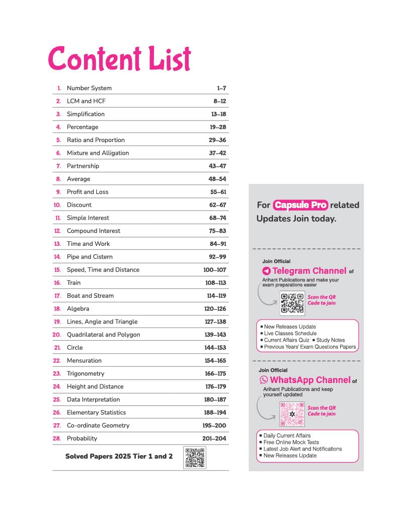Arihant SSC CGL Tier 1 and 2 Quantitative Aptitude Capsule Pro English Medium