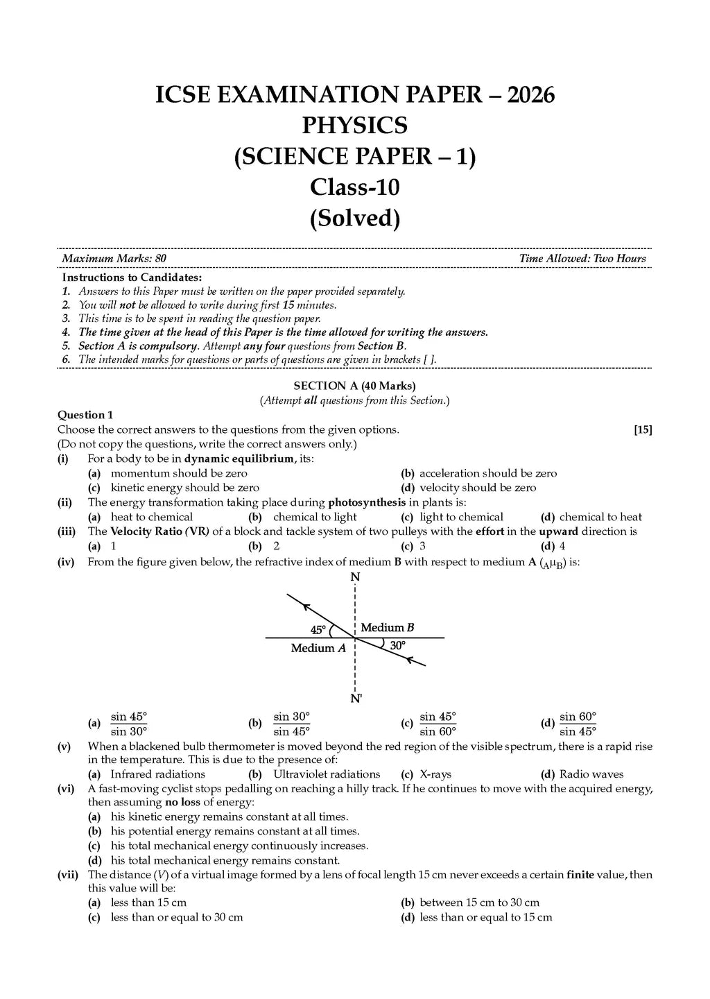 Oswaal Class 10 ICSE Question Bank Physics 2017-2026 For 2027 Exam Chapterwise Topicwise with Competency Based Questions Includes 2026 Paper fully solved Self-Assessment Papers Practice Paoers With Free Khatu Shyam Sticker