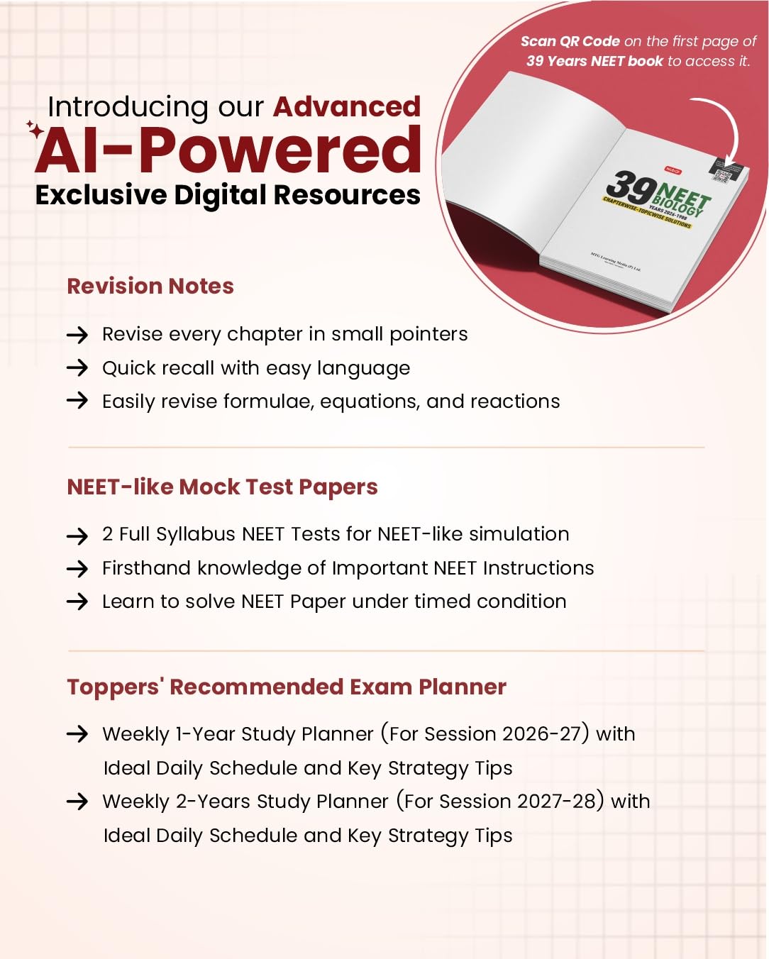 MTG 39 Years NEET Biology Previous Year Solved Question Papers 2026-1988 English Medium
