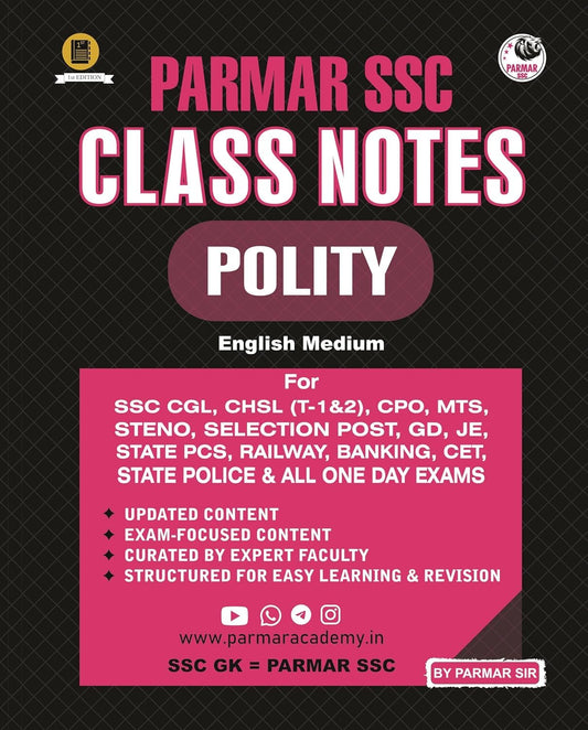 Parmar SSC Class Notes Polity By Parmar Sir English Medium For SSC CGL CHSL GD JE State Police And All One Day Exams