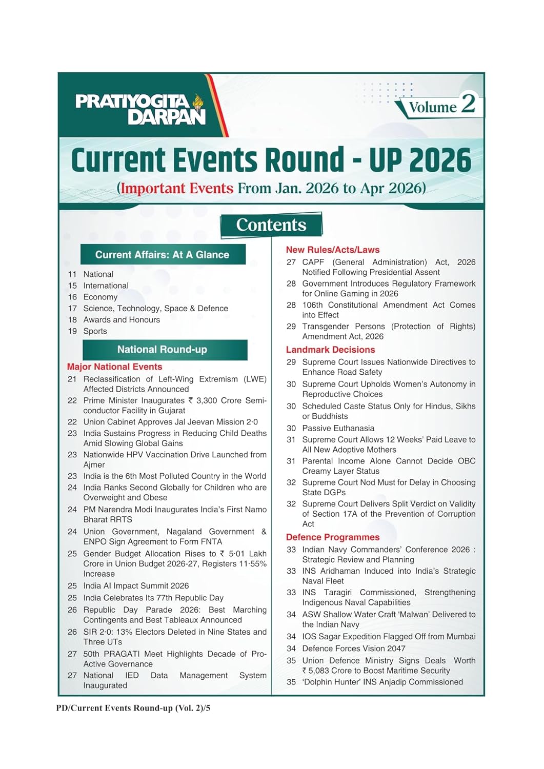 Pratiyogita Darpan Current Events Round Up 2026 Volume-2 Revised Edition English Medium
