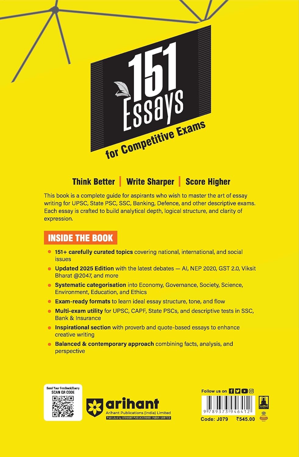 Arihant 151 Essays English Medium By SC Gupta Panoramic Coverage on Topics