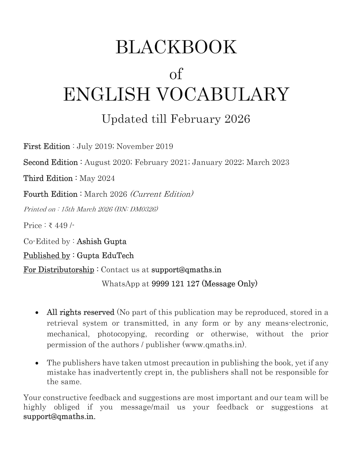 Nikhil Gupta Blackbook of English Vocabulary March 2026 Edition 21000+ Words English-Hindi