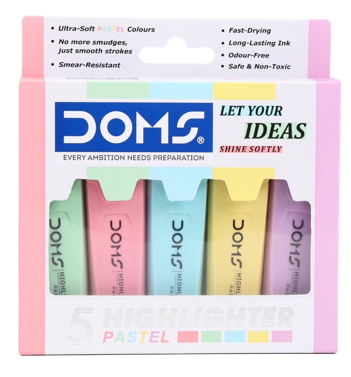 Doms Highlighter 5 Pastel Every Ambition Needs Preparation Let Your Ideas Shine Softly