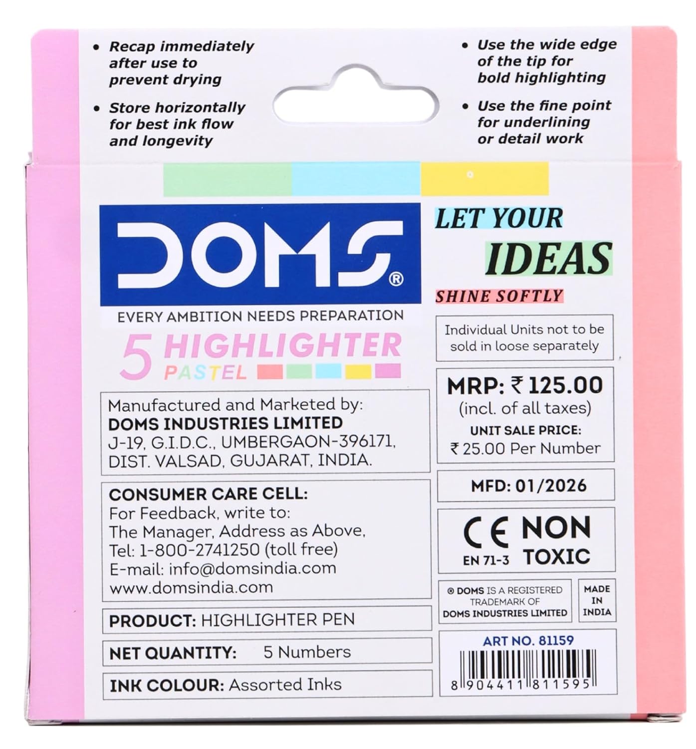 Doms Highlighter 5 Pastel Every Ambition Needs Preparation Let Your Ideas Shine Softly