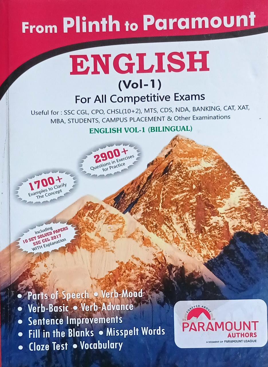 Paramount English Volume 1 From Plinth to Paramount Biligual for All Competitive Exams