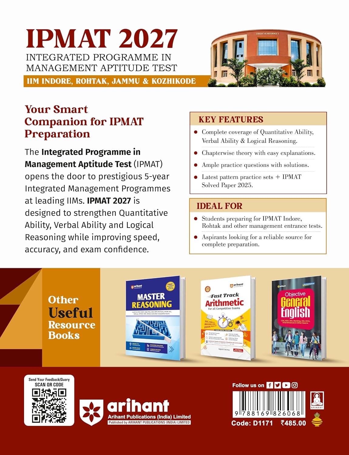Arihant IPMAT 2027 Integrated Programme in Management Aptitude Test IIM Indore Rohtak Jammu and Kozhikode Complete Coverage Book