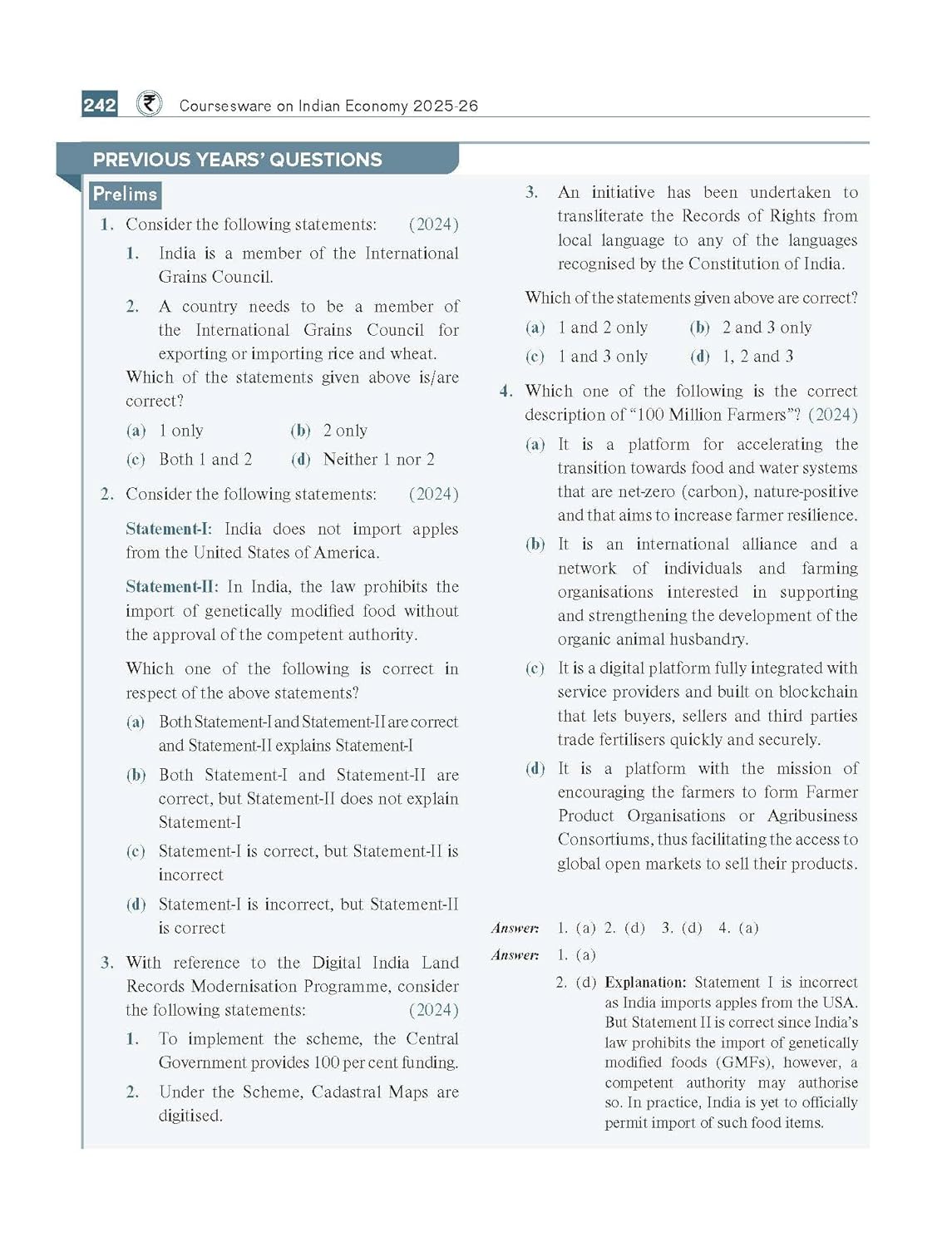 Mc Graw Hill Indian Economy Courseware by Ramesh Singh for UPSC CSE Civil Services Exam Prelims and Mains 250+ Solved Online Prelims PYQs 2011–2024 80+ Online Mains PYQs 2013 to 2024