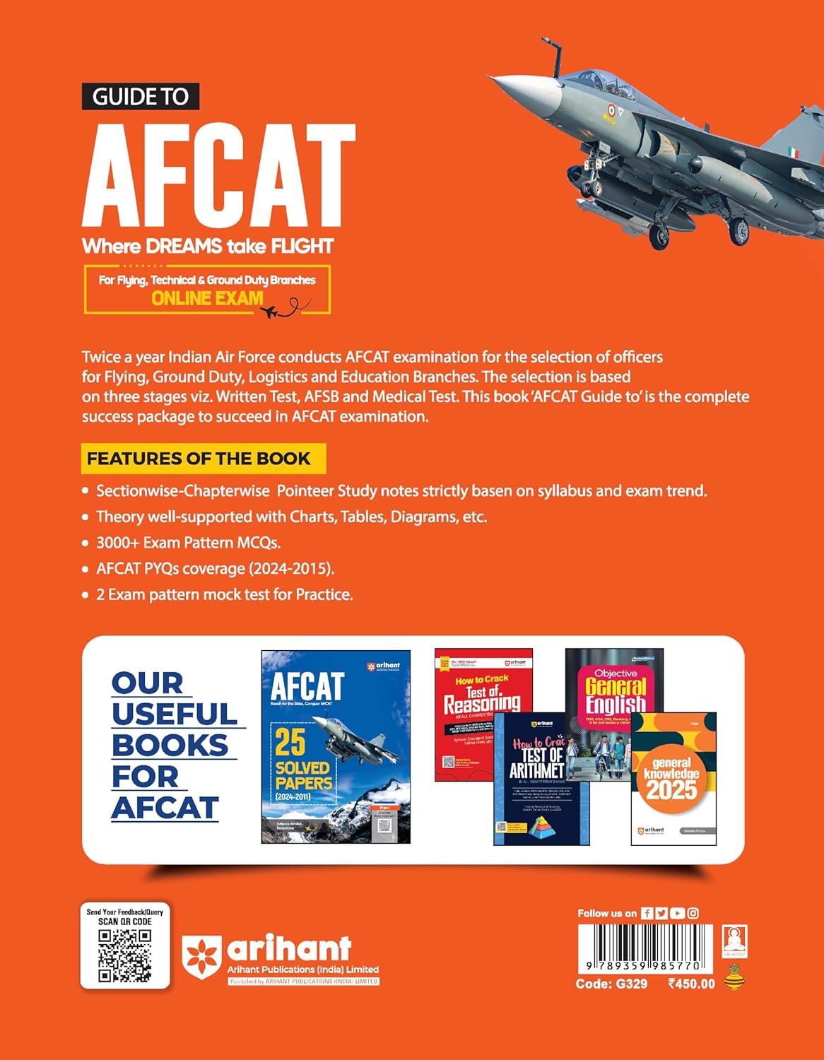 Arihant AFCAT Online Exam 2025 Guide English Medium for Flying Technical and Ground Duty Branches With Free Khatu Shyam Sticker