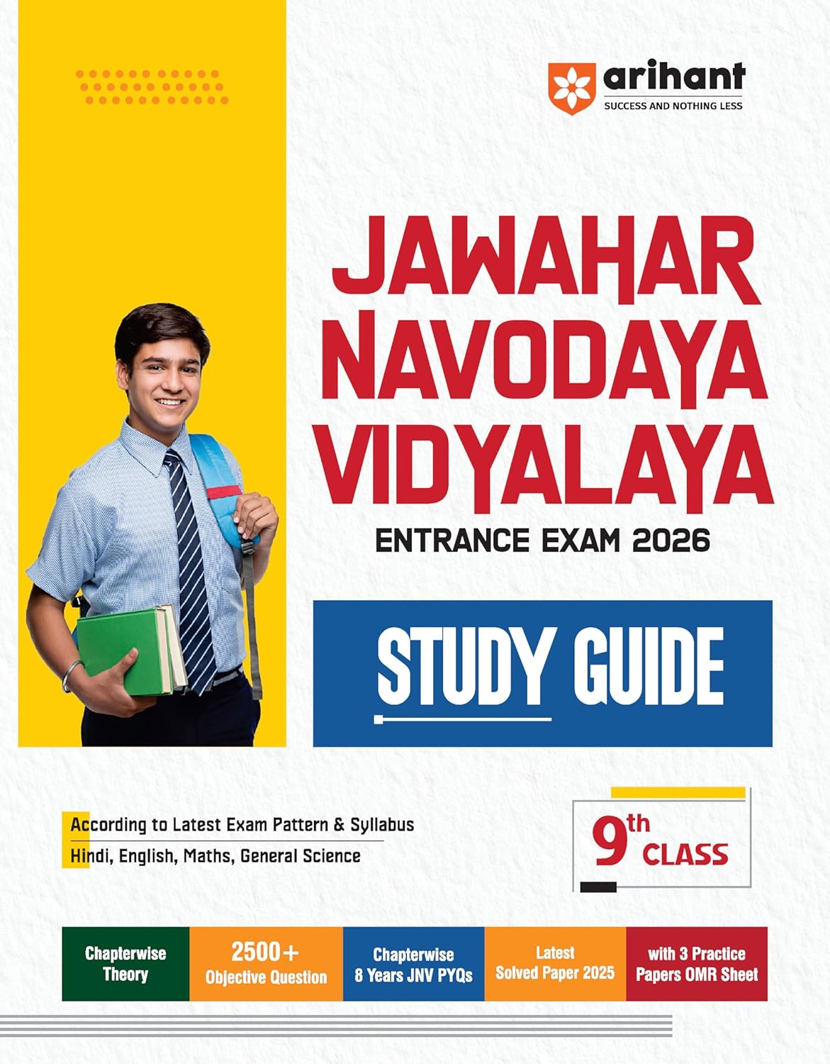 Arihant Jawahar Navodaya Vidyalaya 2026 Class 9th Entrance Exam Study Guide With Latest Solved Paper 2025 and 3 Practice Sets English Medium