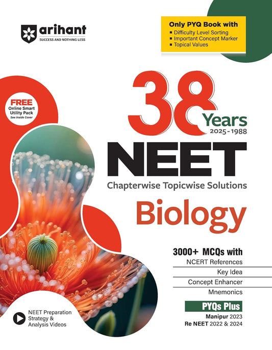 Arihant NEET 2026 Exam Biology 38 Years 2025-1988 Chapterwise Topicwise Solutions PYQs Book English Medium