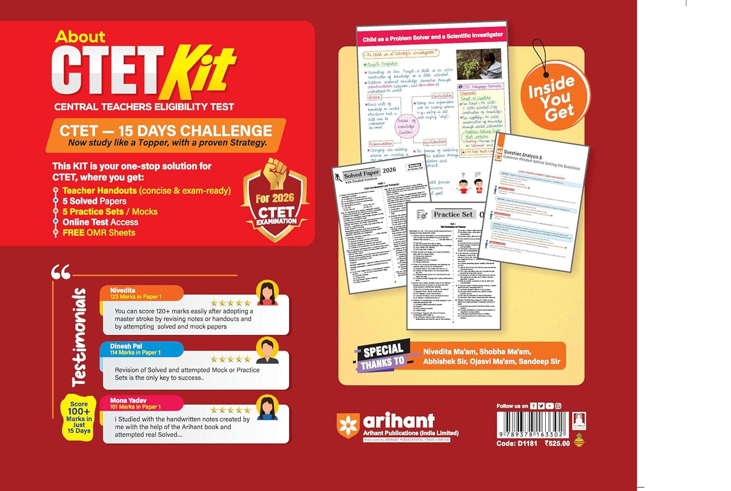 Arihant CTET Kit 2026 Paper-1 Primary Level Exam Notes Teacher Handouts English Medium