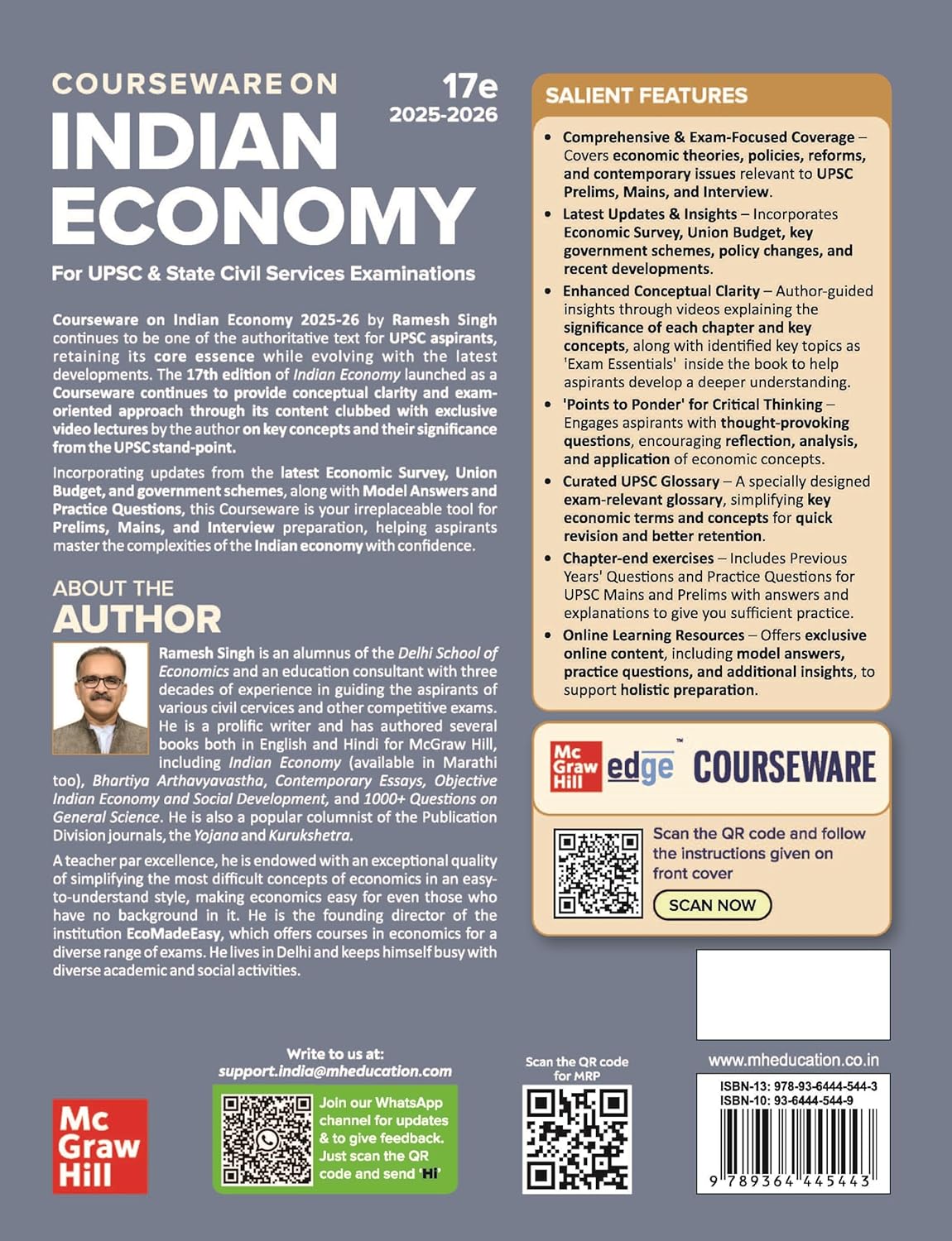 Mc Graw Hill Indian Economy Courseware by Ramesh Singh for UPSC CSE Civil Services Exam Prelims and Mains 250+ Solved Online Prelims PYQs 2011–2024 80+ Online Mains PYQs 2013 to 2024