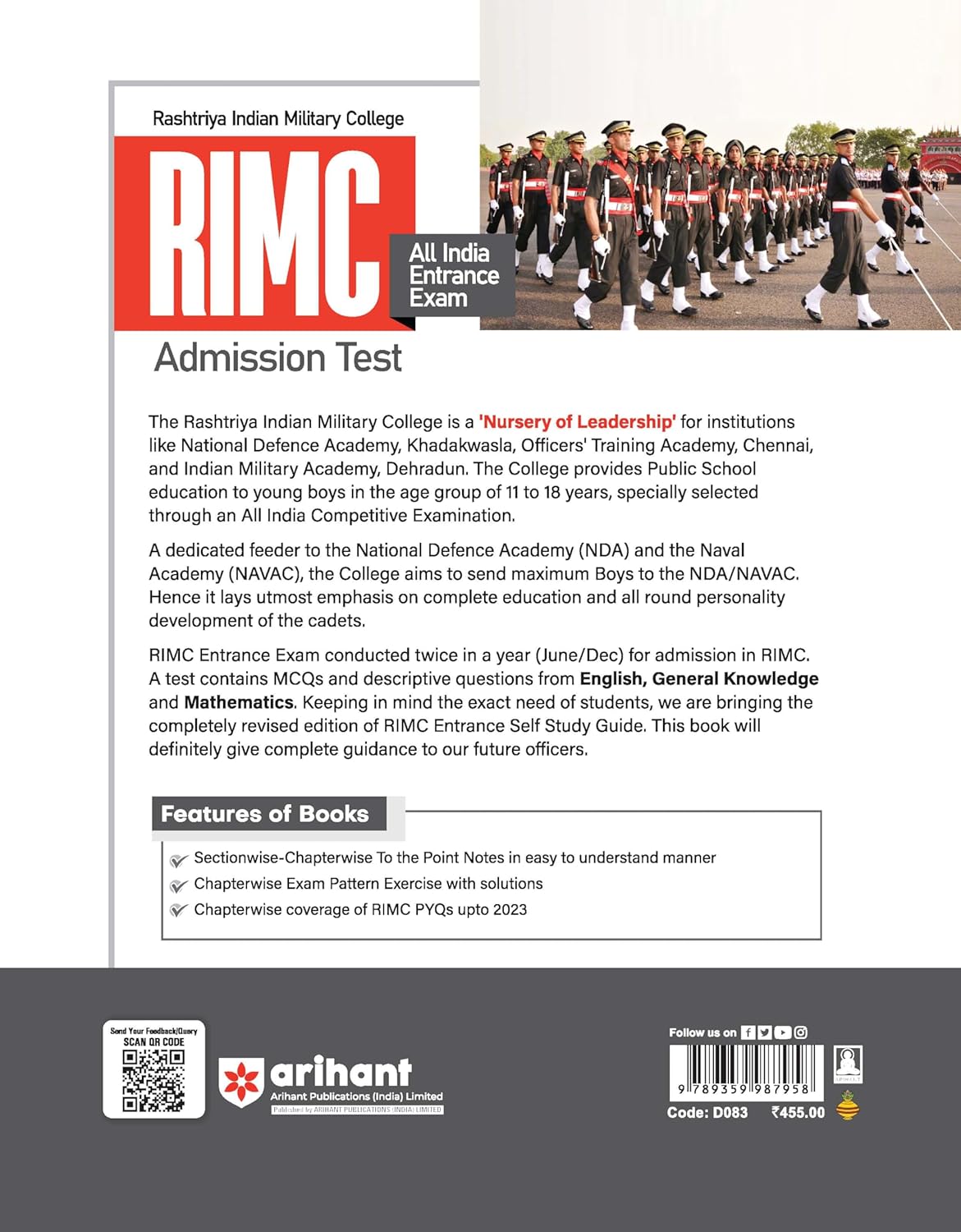 Arihant Rashtriya Indian Military College RIMC Admission Test for Class 8 With Free Khatu Shyam Sticker