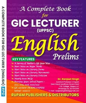 A Complete Book For GIC Lecturer UPPSC English Prelims With Previous Years Solved Papers By Dr Ranjeet Singh Latest Edition 2025-2026