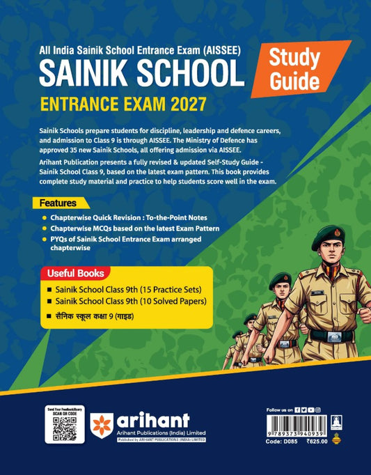 Arihant AISSEE Sainik School Class 9 Entrance Exam 2027 Complete Study Guide Quick Revision Notes with Practice MCQs and PYQs 2018–2026 As per New Syllabus and Exam Pattern 
