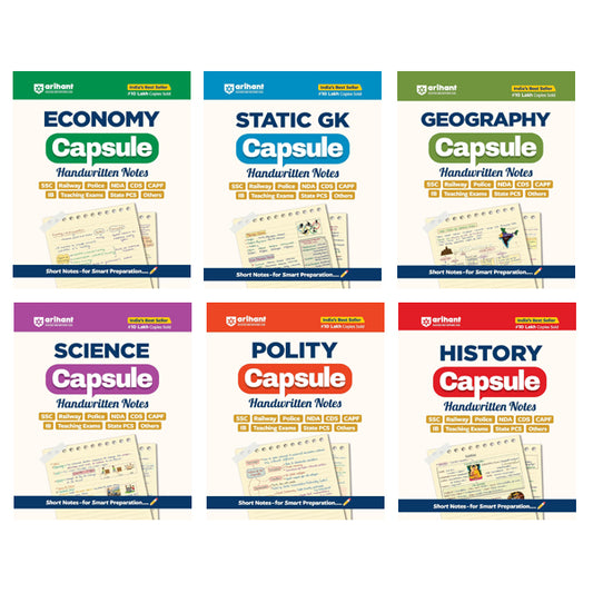 Arihant Capsule Handwritten Notes English Medium Combo Set of 6 Books Economy Static GK Geography Science Polity History for All Competitive Exams