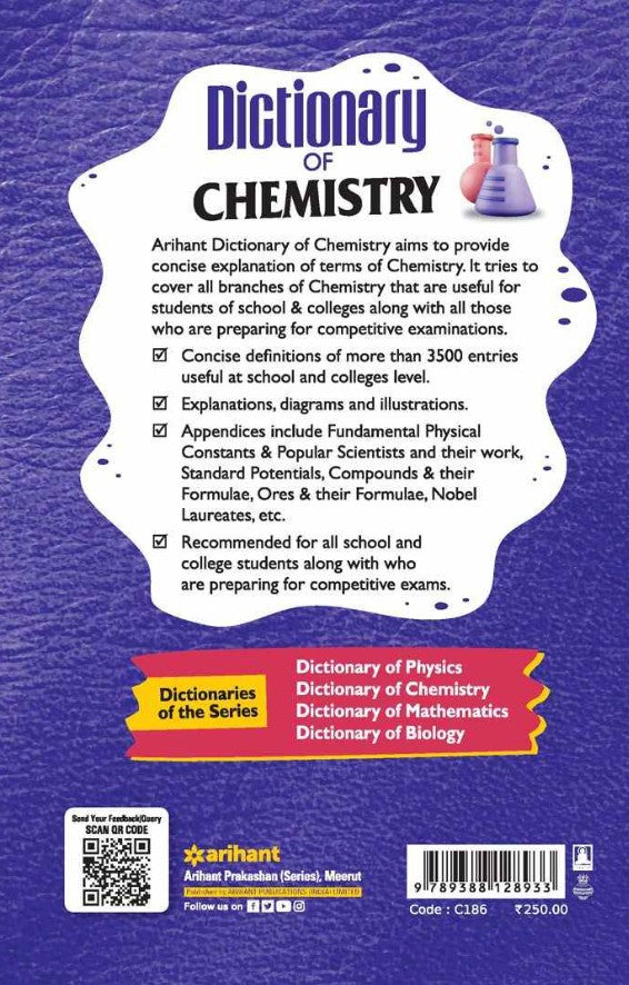 Arihant Dictionary of Chemistry Covering Terms Definitions Principles Rules etc. By Purnima Sharma Highly Advantageous for the Students of Schools Colleges and Competitive Aspirants Covering all Terms of NCERTs