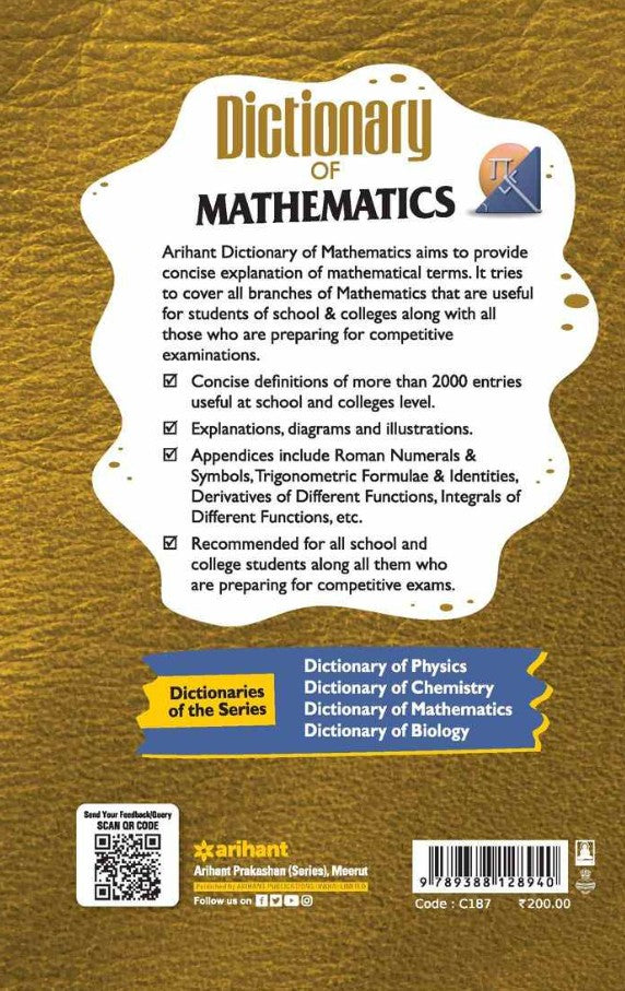 Arihant Dictionary of Mathematics Covering Terms Definitions Principles Methods and Theorems By Suraj Singh Highly Advantageous for the Students of Schools Colleges and Competitive Aspirants Covering all Terms of NCERTs
