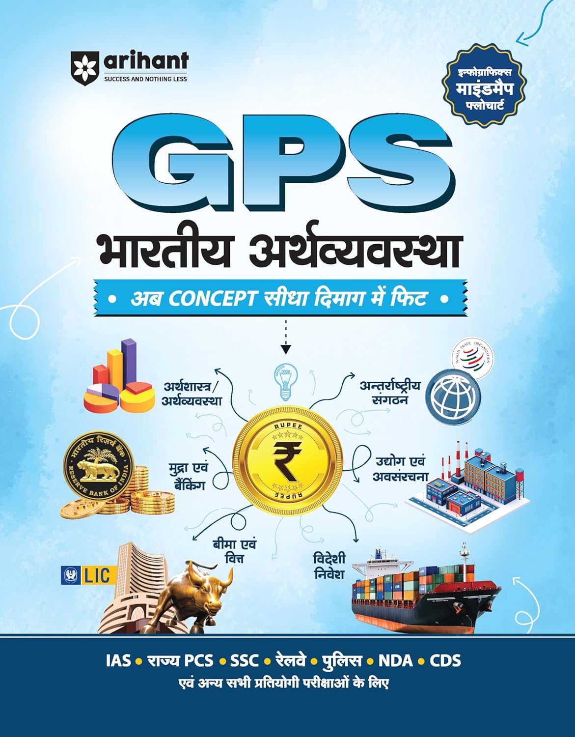Arihant GPS Bharatiya Arthvyavastha Indian Economy with Infographics Mindmaps and Flowcharts for UPSC IAS PCS SSC Railway NDA CDS and Other Exams Hindi Medium