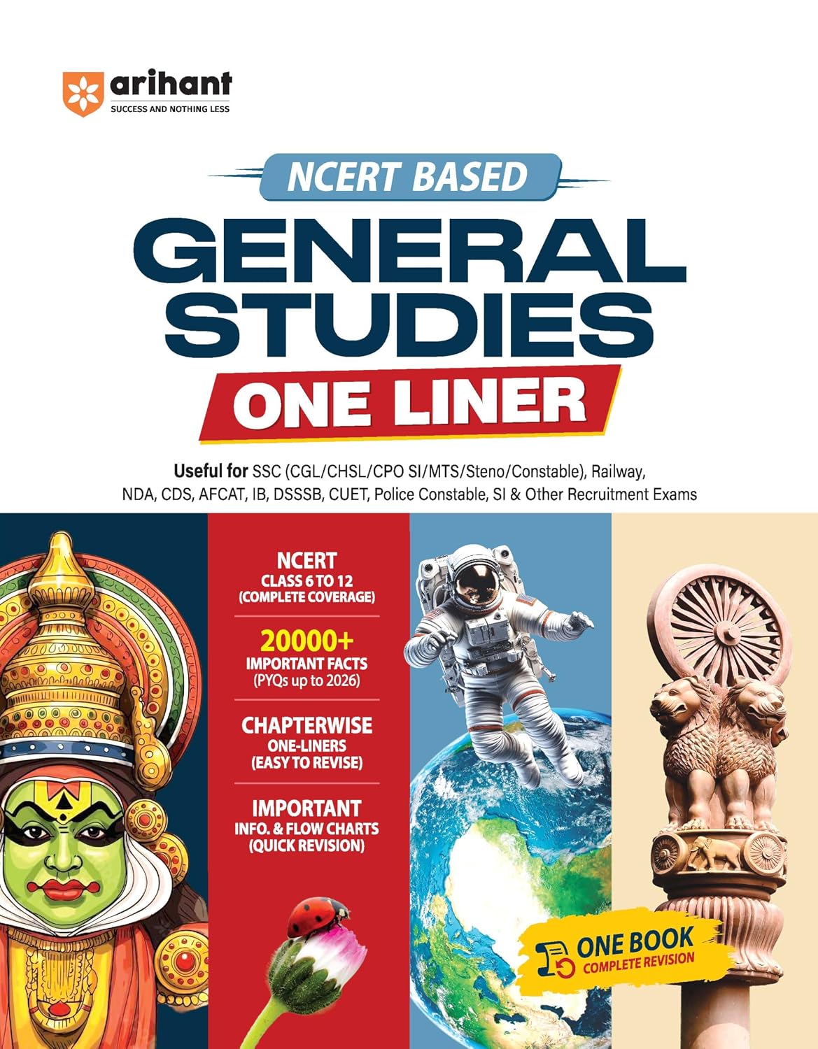 Arihant General Studies One Liner NCERT Based Complete Coverage 20000+ Facts PYQs up to 2026 English Medium