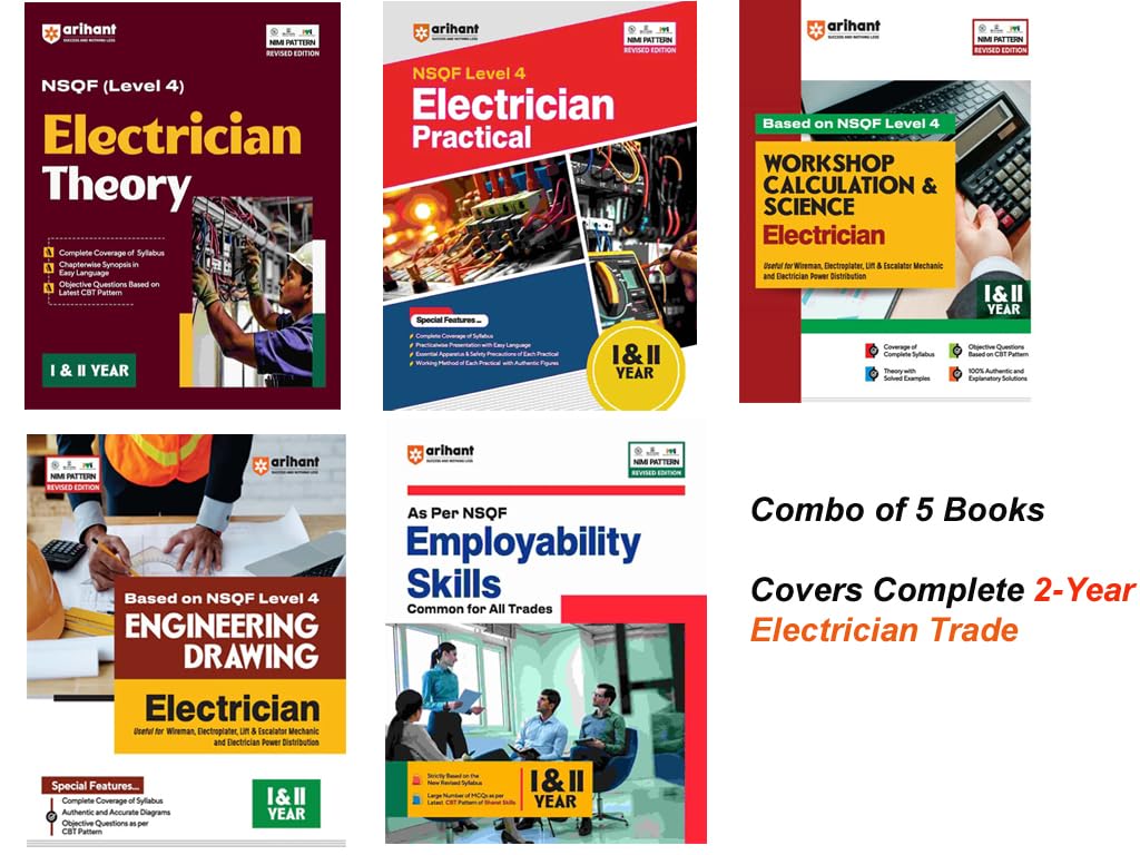 Arihant ITI Electrician NSQF Level 4 Theory Practical Workshop Calculation and Science Engineering Drawing and Employability Skills Year 1 and 2 English Medium Combo Set of 5 Books