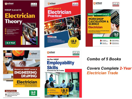 Arihant ITI Electrician NSQF Level 4 Theory Practical Workshop Calculation and Science Engineering Drawing and Employability Skills Year 1 and 2 English Medium Combo Set of 5 Books