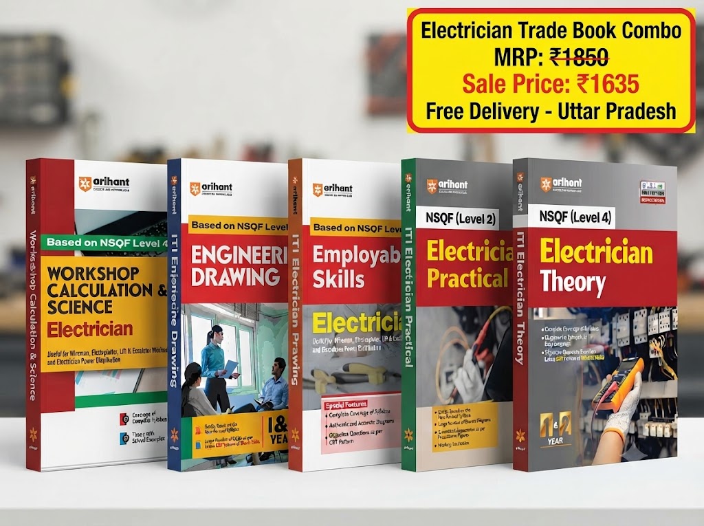 Arihant ITI Electrician NSQF Level 4 Theory Practical Workshop Calculation and Science Engineering Drawing and Employability Skills Year 1 and 2 English Medium Combo Set of 5 Books Latest Revised Edition