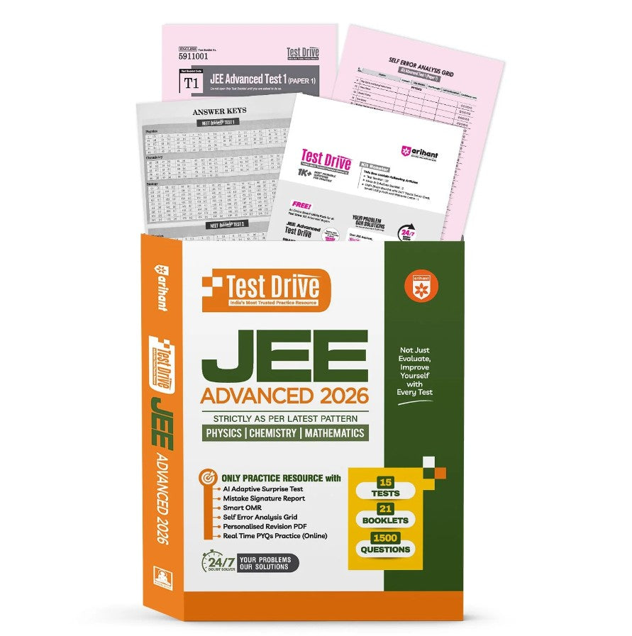 Arihant JEE Advanced 2026 Test Drive Physics Chemistry and Maths 15 Tests with 21 Booklets and 1500 Questions AI-Adaptive Practice with Error Analysis Smart OMR Real-Time PYQs (Online) and Revision PDF Based on Latest NTA Pattern