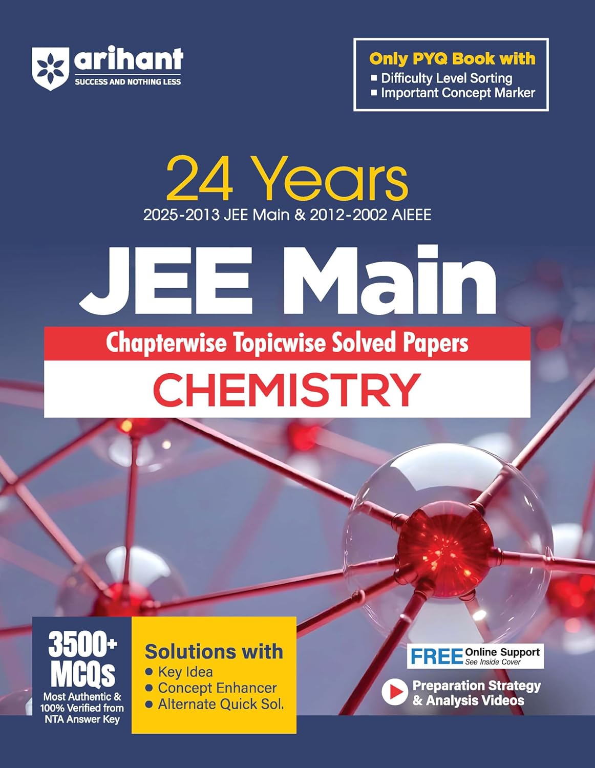Arihant JEE Main 2025 2026 Exam Chemistry Solved Papers Chapterwise Topicwise 24 Years 2025-2013 JEE Main and 2012-2002 AIEEE English Medium

