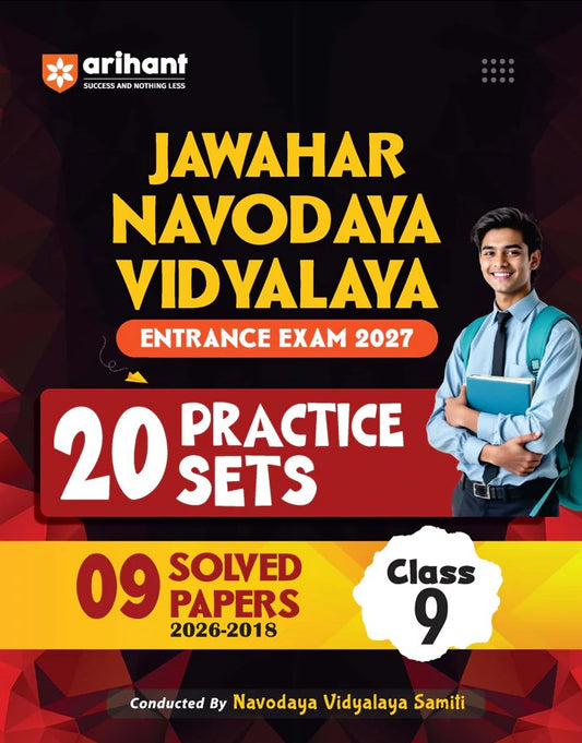 Arihant Jawahar Navodaya Vidyalaya Class 9 Entrance Exam 2027 20 Practice Sets with 9 Solved Paper 2026 to 2018 Hindi General Science Mathematics and English Free OMR Sheet Booklet English Medium