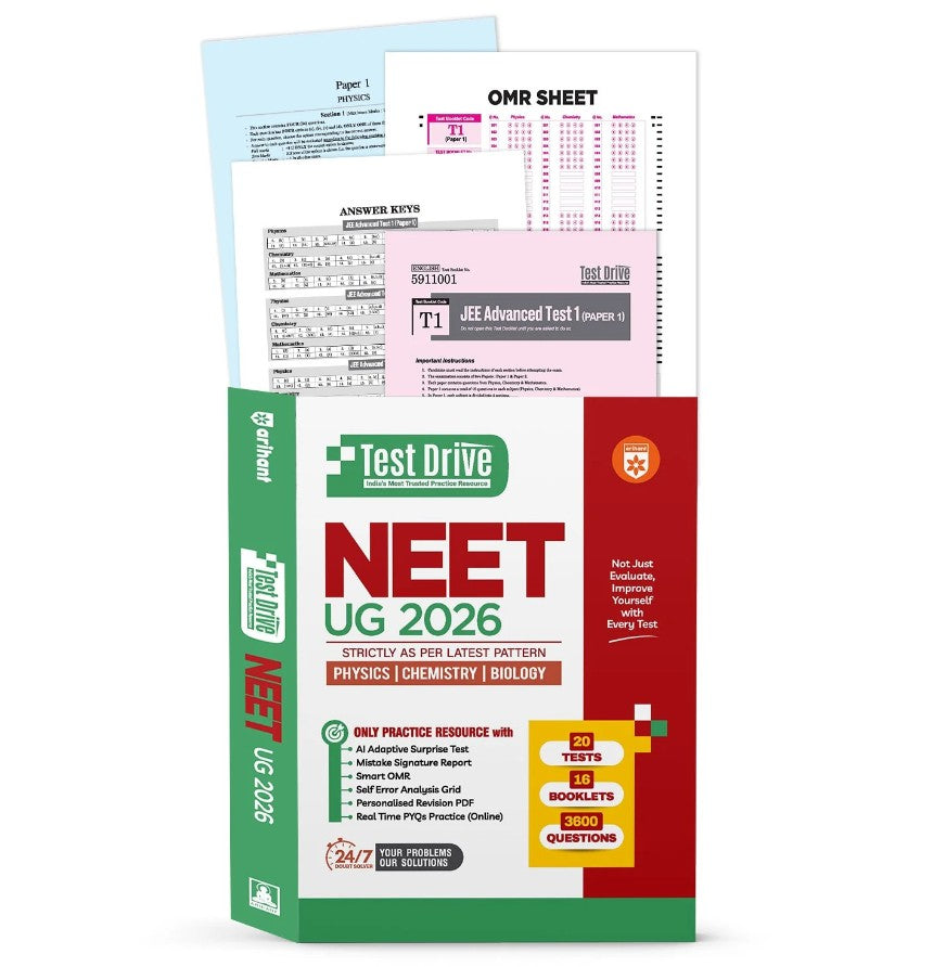 Arihant NEET UG 2026 Test Drive 20 Tests with 16 Booklets and 3600 Questions Physics Chemistry and Biology AI-Adaptive Practice with Error Analysis Smart OMR Real-Time PYQs (Online) and Revision PDF Based on Latest NTA Pattern