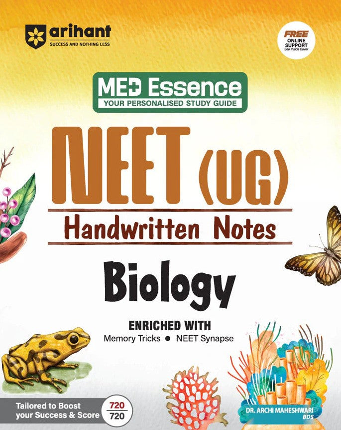 Arihant NEET UG Biology Handwritten Notes Med Essence Personalised Study Guide PYQ Punch Exam Oriented Concepts Quick Revision and NEET Accelerate Free Online Support